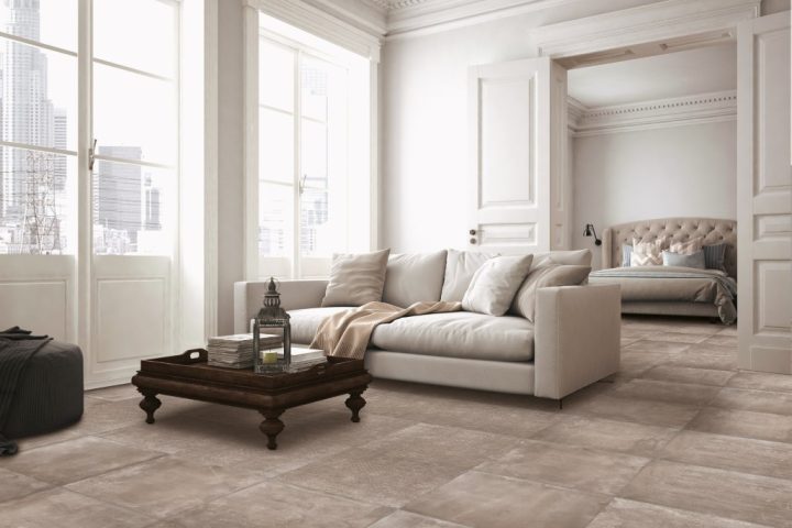 sofa of tissue in a modern living room. 3d rendering